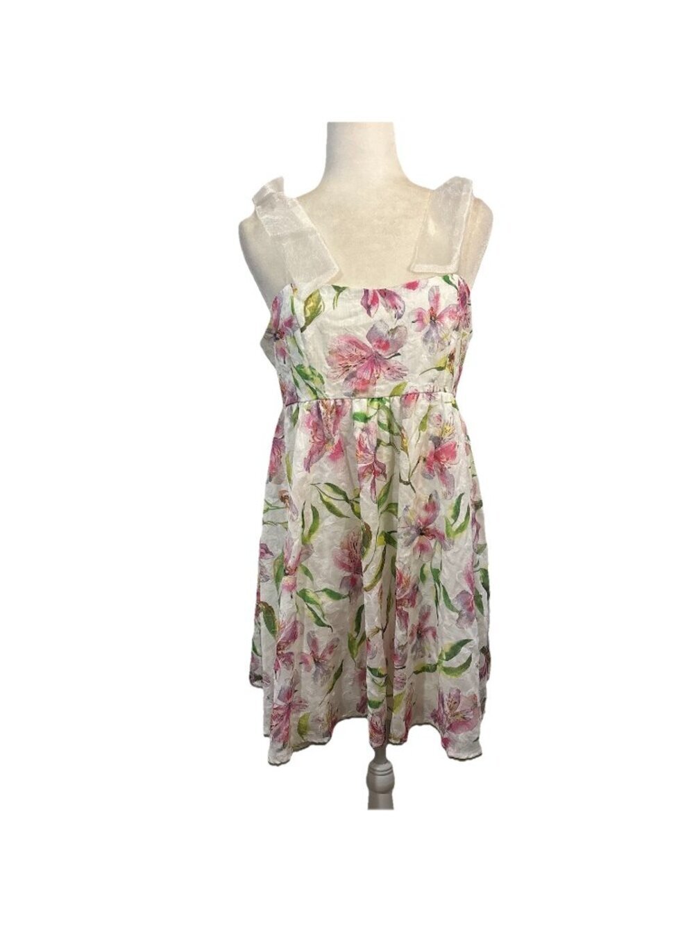 City Studio Floral Babydoll Coquette Ribbon Straps Short Dress Size L